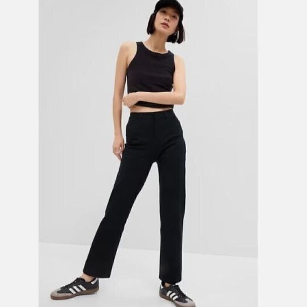 GAP Mid Rise Slim Straight Stretch Twill Pants Black Size 4 Work Casual NWT $70
